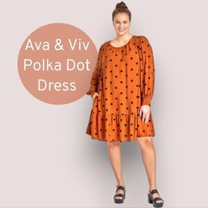 🍁 SALE 🧡 Ava & Viv Orange & Black Polkadot Dress Plus Sizes X